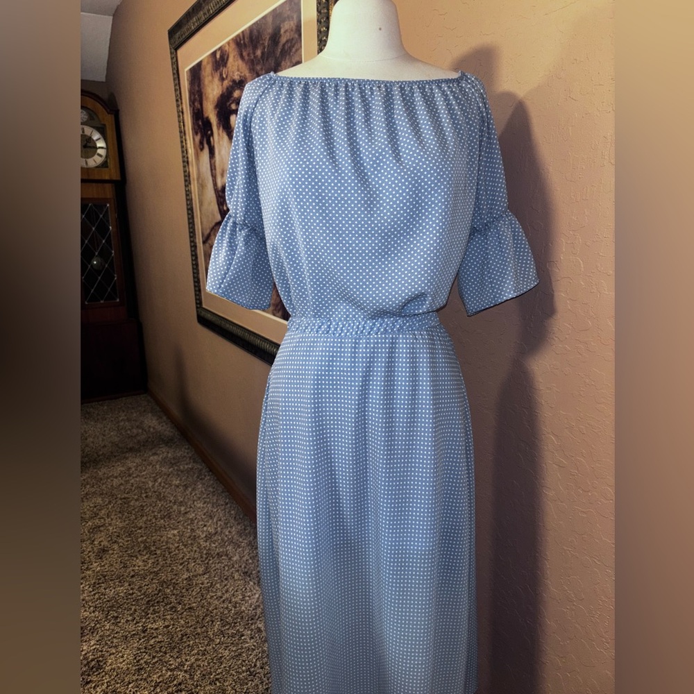 NWT Beals Wonderlux Elegant Blue Off-Shoulder matching top and skirt Size Small